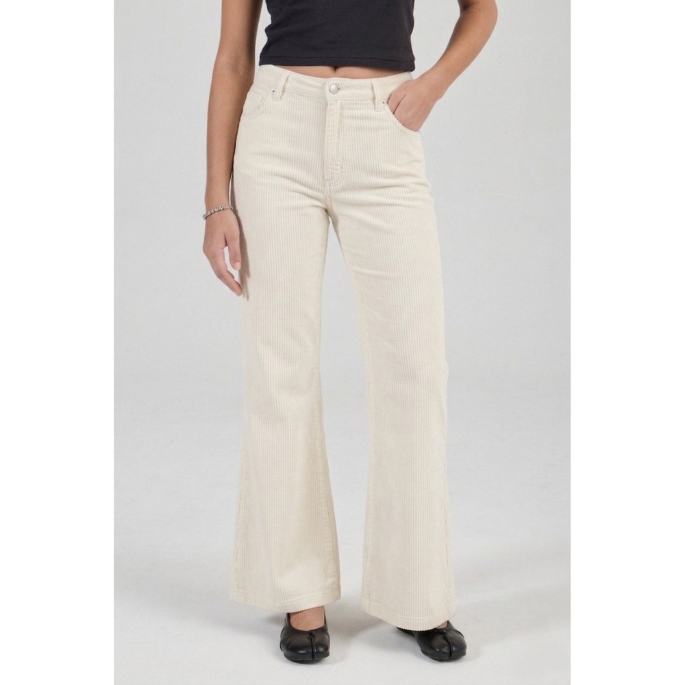 Rollas East Coast Flare High Rise Ivory Cream Corduroy Cord Jeans‎ Raw Hem 31/12